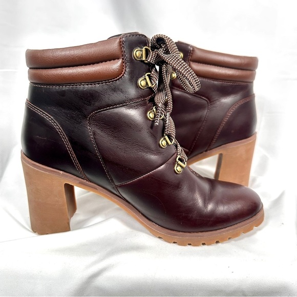 Timberland Allington Heeled Hiker Boots Leather Lug Sole Burgundy Oxblood W’s 8 - Picture 7 of 13